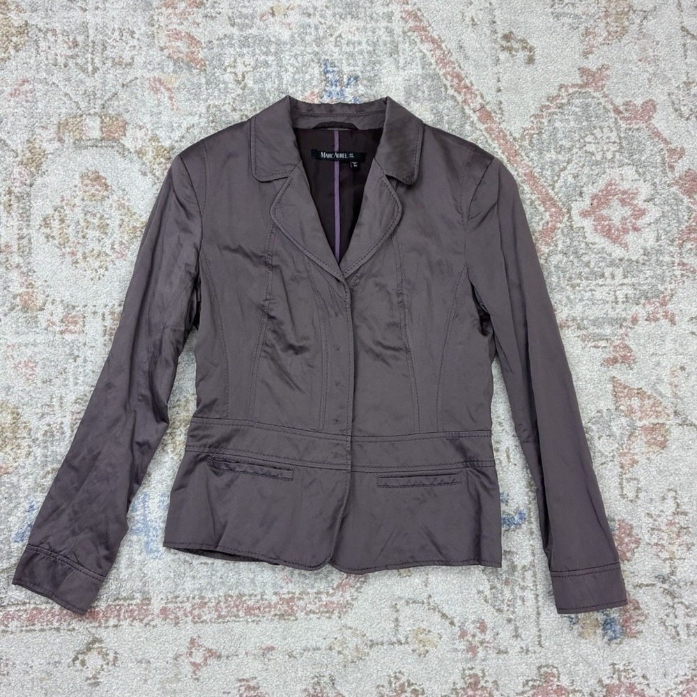 Dark Academia Blazer Deep Plum Smokey Gray Tailored Peplum Indie Sleek Sz 6